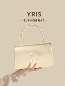 1 Piece White PU Material Flap Clutch Bag With Luxury Metal Decoration, Showing Fashion And Elegance, Suitable For Holding, Carrying, Wearing On The Shoulder Or Crossbody, P - 杏色 - 查看 1