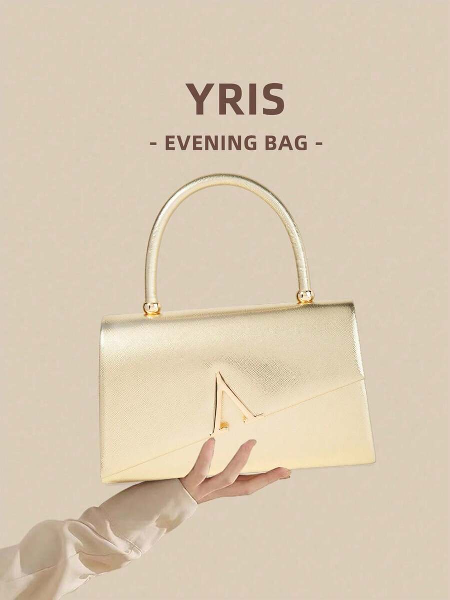 1 Piece White PU Material Flap Clutch Bag With Luxury Metal Decoration, Showing Fashion And Elegance, Suitable For Holding, Carrying, Wearing On The Shoulder Or Crossbody, P - 杏色 - 查看 1