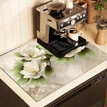 1pc 2D Floral Kitchen Countertop Mat, Diatomaceous Earth Material, Highly Absorbent, Suitable For Tableware, Coffee Machine, Microwave, Etc. Fashionable Watercolor Design, Ideal Choice For Modern Kitchen. - Multicolor - View 5