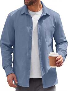- Chaqueta ligera con botones para hombre, chaqueta casual de algodón - Beige - Ver 15