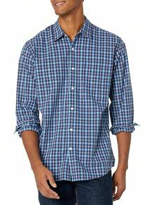 Essentials para hombre ajuste Regular manga larga camisa de cuadros - Blanco - Ver 17