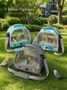 1-Set Foldable Transparent Bird Carrier With Perch And Removable Tray, Breathable Parrot Travel Cage With Panoramic Window And Top Handle For Cockatiels, Conures, Budgies, Pigeons And Small Pets, Outdoor Walks, Vet Visits And Short Trips - View 2