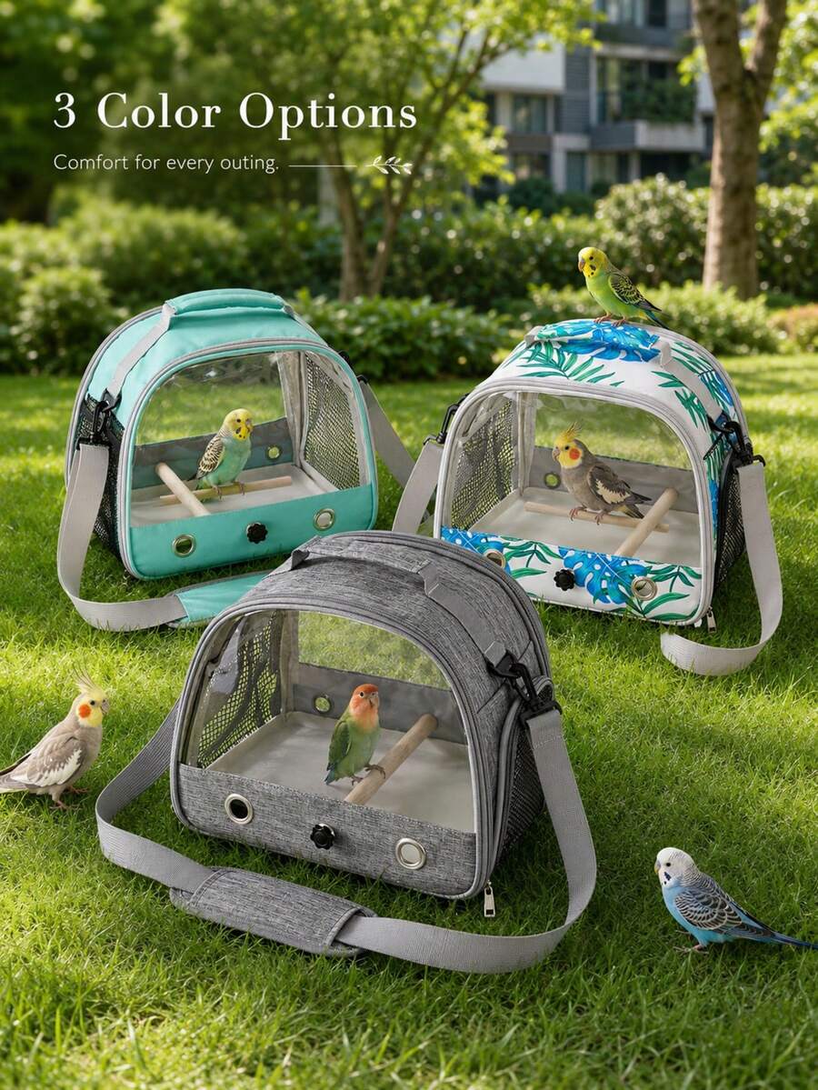 1-Set Foldable Transparent Bird Carrier With Perch And Removable Tray, Breathable Parrot Travel Cage With Panoramic Window And Top Handle For Cockatiels, Conures, Budgies, Pigeons And Small Pets, Outdoor Walks, Vet Visits And Short Trips