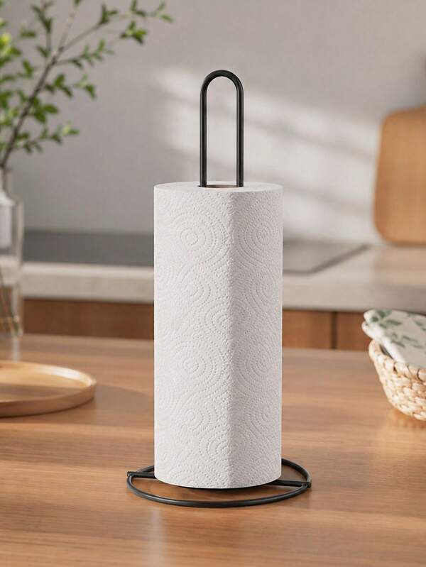 1pc Black Floor Standing Paper Towel Holder, Suitable For Kitchen Countertop, Bathroom And Dining Room, Ideal For Home Decor And Storage