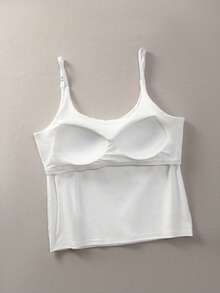 Women Plus Size Sling Camisole With Integrated Bra Pads, Adjustable Thin Shoulder Straps Stretchy Ribbed Basic Layering Tank Top Daily Outfit - White - View 5
