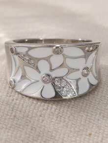 1pc Fashion Bohemian Style Silver Exquisite Gemstone Inlaid Ring, Suitable For Women's Commemorative Gift Jewelry - White - View 3