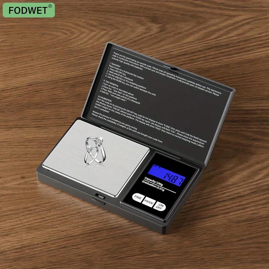 0.01g 精密電子秤，適用於金飾與珠寶；200g 與 500g 容量迷你電子口袋秤；輕量秤，精準且方便稱重；由 2 顆 AAA 電池供電（不含電池）