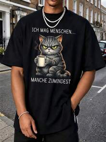I Like People Morning Grumps Cats Coffee Saying Sarcastic T-Shirt Soft Energetic Monochrome Cozy Short Sleeve T-Shirt Dynamic Floral Artistic - Black - View 1