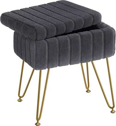 Taburete de piel sintética con almacenamiento, 15.pulgadas de largo x 11.8 pulgadas de ancho x 19.4 pulgadas de alto, otomano suave, 4 patas de metal con pies antideslizantes, asiento