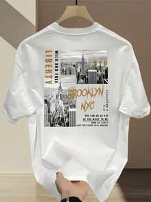 Lokaler Versand - DE/IT/FR/ES/PL Versand Unisex NYC Brooklyn Bridge T-Shirt Herren T-Shirt Herrenbekleidung - Vintage Skyline-Print Kurzarm, Lässiges Reise-Top, Essentials Short, Urlaubsgeschenk Perfekt - A - Übersicht 1
