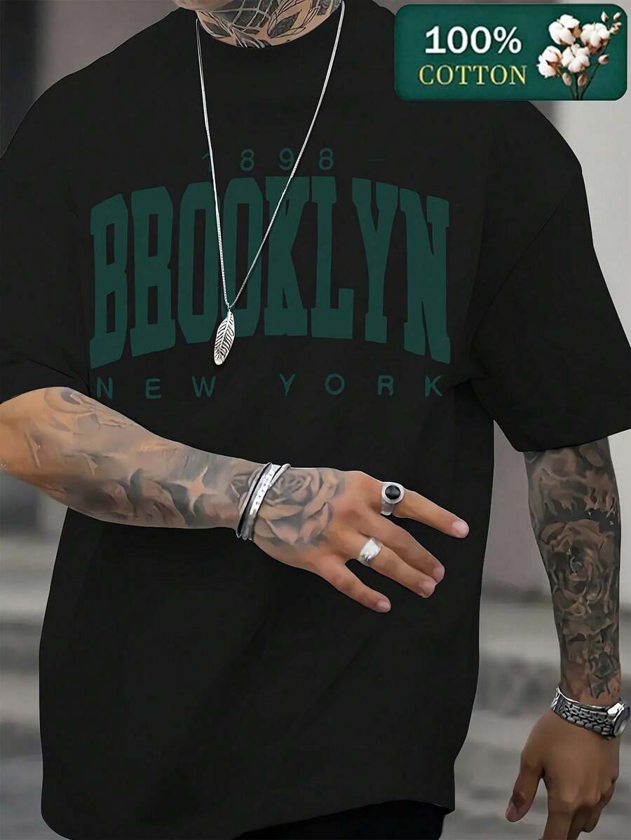 Camiseta de Manga Corta  Hombre 100% Algodón Puro, Estilo Casual y Deportivo de Moda Urbana, Nuevo Estilo de Verano,camisas para hombre,playeras de hombre,ropa de hombre,mexico,playeras de h - Negro - Ver 1
