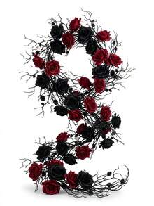 2pcs Gothic Black Rose Vine Garland, Dark Academia Style Wall Decor, Halloween Room Hanging Decoration, Artificial Flower Vine, Suitable For Bedroom, Party, Home Decor - Multicolor - View 2