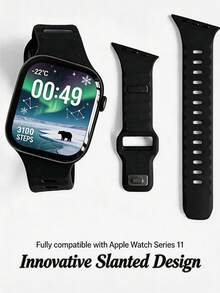 Premium Rubber Watch Band With Unique Slanted Connector For Apple Watch 38/40/41/42/44/45/46/49mm, Asymmetric Diagonal Sport Strap For Men Women - Black - View 1
