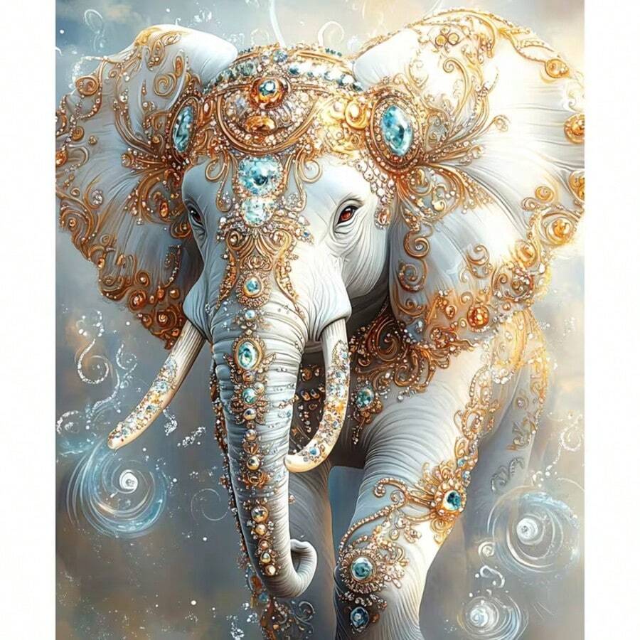 1pc [30*40cm/11.8*15.7in]5D Acrylic Diamond Painting Kit, Elephant Pattern, Suitable For Adult Beginners DIY Mosaic Diamond Art, Full Drill Handmade Self-Design DIY Diamond Painting, Applicable For Living Room, Bedroom, Office Wall Decoration Hanging Painting, Surprise Home Decor Gift For Family And Friends, Unframed - No Frame - View 1