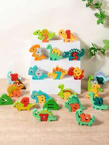 Wooden Animal Alphabet & Dinosaur Number Matching Blocks, Montessori ABC Letter Counting Learning Toy, Educational Word Spelling Puzzle Game, Fine Motor Skills Toy - Multicolor - View 2