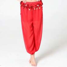 1pc Belly Dance Sequin Performance Pants, Stage Performance Lantern Pants, Dance Practice Sequin Wide Leg Pants, Suitable For Festivals, Exotic Decor, Bohemian Vintage Style, Sari Inspired Design - Multicolor - View 16