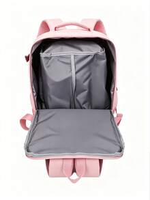 Mochila casual de uso diario con bloques de color y múltiples bolsillos de nylon para mujer, adecuada para la escuela, viajes y trabajo (Mochila de vuelta a la escuela) - Rosa - Ver 8
