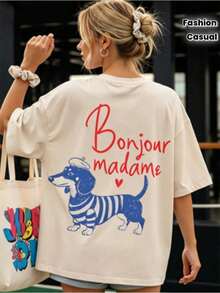 Women's Casual Summer T-Shirt 2026. New Women's T-Shirt With Round Neck And Dropped Shoulders, Oversized Style, Available In Multiple Colors And As A Summer Outfit For Women. - 杏色 - 查看 1