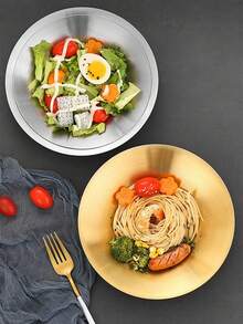 Stainless Steel Fruit Salad Bowl Restaurant Pasta Plate Cold Dish Plate Ramen Bowl Dish Plate Restaurant Deep Plate Dinner Plate Dessert Bowl Round Fruit Plate Home Dish Plate - Silver - View 2
