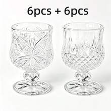 12/6pcs Diamond/Butterfly Pattern 40ML High-Foot Glass Cups, Crystal Clear Light-Refracting Highly Attractive Mini Tea Cups, One-Sip Cups, High-Foot Design Prevents Over-Drinking - Clear - View 14
