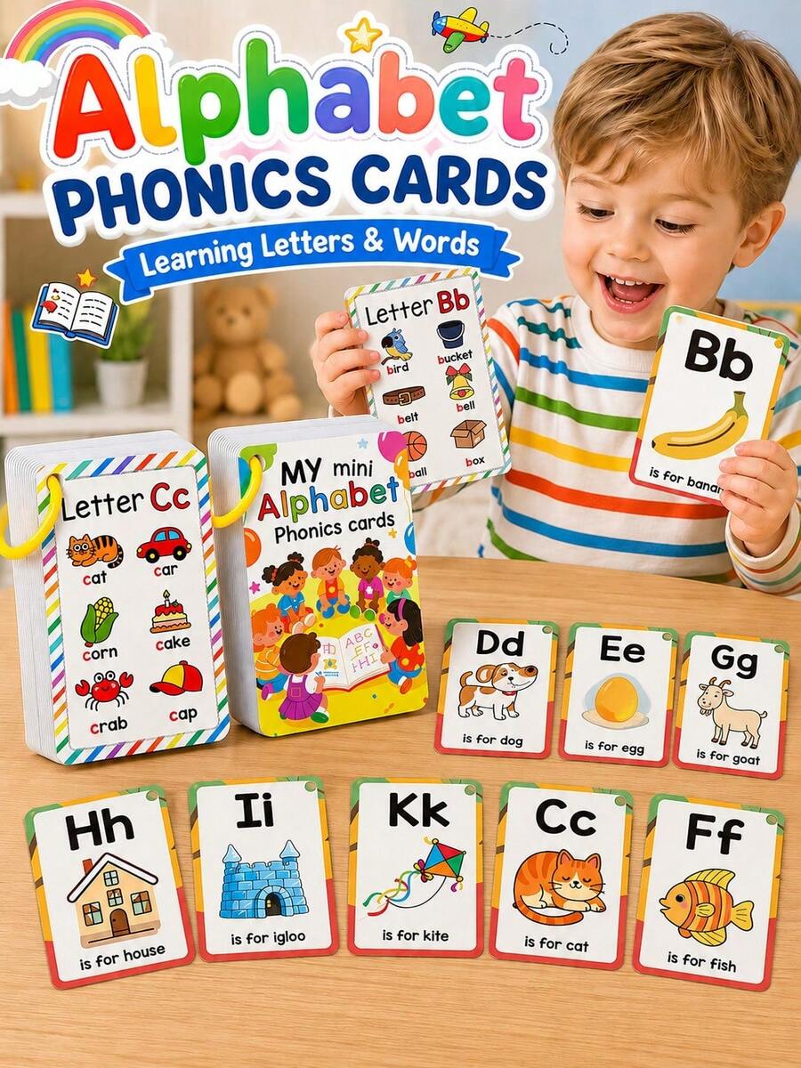 ABC English Letters, 26 Alphabet Flash Cards For Children, Phonics Flash Cards, English 26 Alphabet Phonetic Pocket Cards - 彩色 - 查看 1