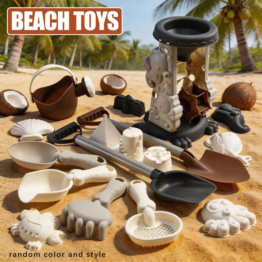 18pcs Kids Beach Toy Set, Includes Beach Shovel And Ocean Molds, Perfect For Playing With Family On The Beach Or In The Snow, Beach Accessories, Ideal For Summer Activities (Random Color Accessories) - White - View 1