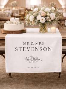 Customized Linen Wedding Table Runner, Newlywed Sweet Table Exclusive Sign, Elegant Ceremony Decor - Multicolor - View 5