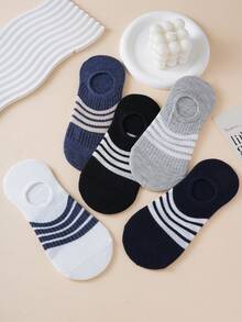 5 Pairs Spring/Summer New Anti-Odor Sweat-Absorbent Thin Durable Breathable Striped Short Boat Socks For Men And Women - Multicolor - View 5
