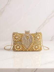 Acrylic Rhinestone Evening Handbag For Wedding, Popular Chain Shoulder Bag Adorned With Rhinestones - Army Green - View 1