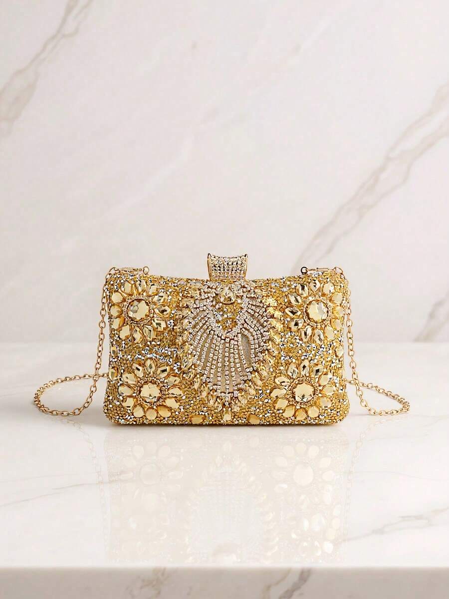 Acrylic Rhinestone Evening Handbag For Wedding, Popular Chain Shoulder Bag Adorned With Rhinestones - Army Green - View 1