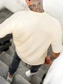男士休闲复古美式印花短袖 T 恤 - 卡其色 - 查看 2