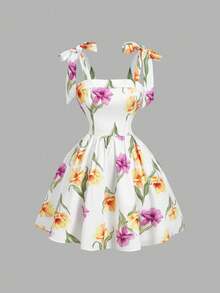 5QNV MOD Vestido romántico con estampado floral para mujer, vestido para el Día de San Valentín, vestido de primavera, atuendo para vacaciones, vestido para citas, atuendo para concier - Multicolor - Ver 1