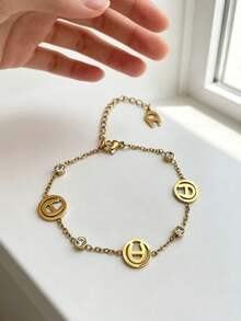 1pc Rhinestone Bracelet, Fashionable Niche Design,Versatile, Delicate, Elegant, Luxurious - A Letter Bracelet - View 1