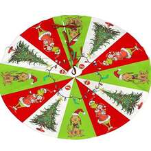 The Grinch تنورة شجرة عيد الميلاد - طوق شجرة عيد الميلاد بأسلوب المزرعة الناعم والممتع مع حافة حمراء وخضراء، ديكور عطلة عيد الميلاد - متعدد الألوان - مشاهدة 12