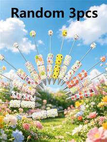 1/3/5/10/20pcs Multi-Color Flower & Mushroom Series Ballpoint Pens With Black Ink, Smooth Writing, Full Rhinestone Cover, Creative DIY Beaded Jewelry Pens, School Office Study Supplies Gift - Multicolor - View 22