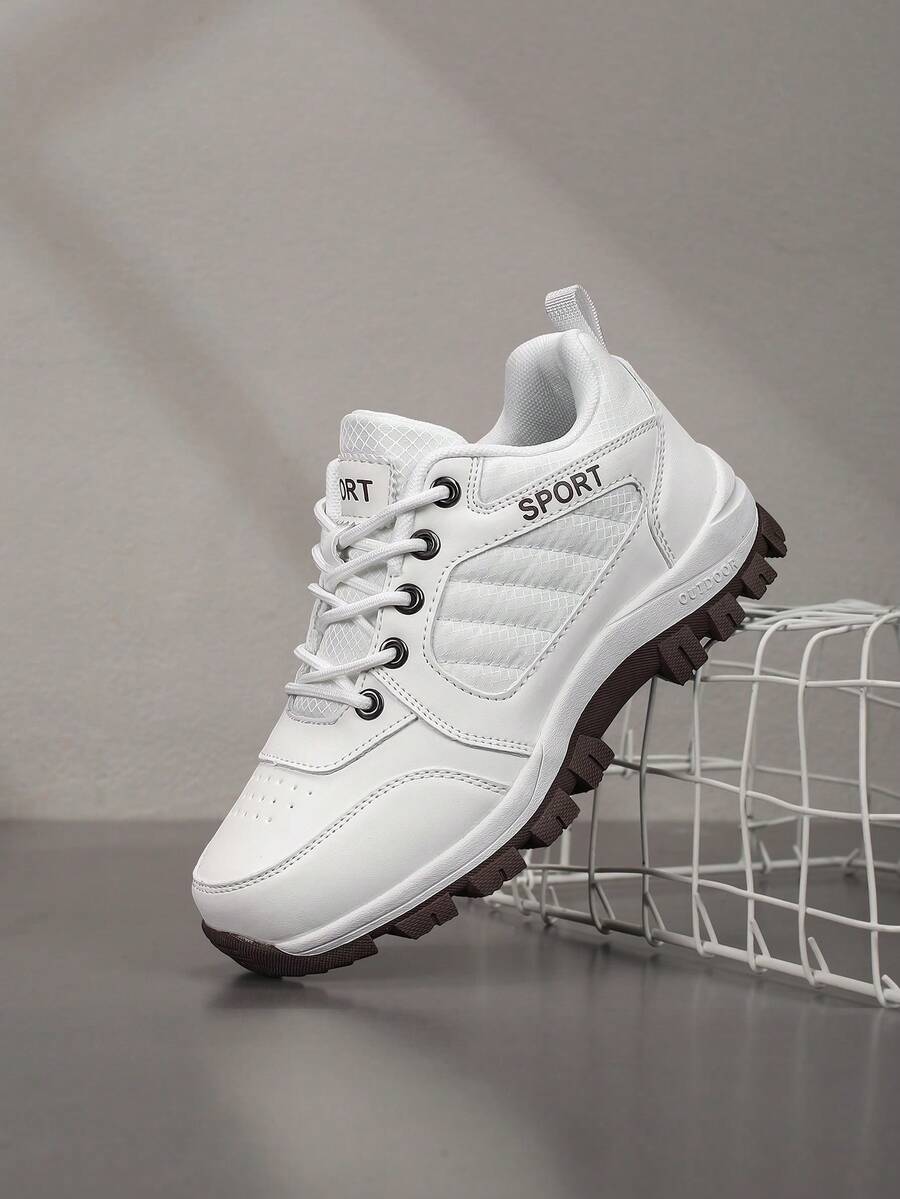 Damen Mode Sportschuhe mit dicker Sohle, atmungsaktive Schnür-Laufschuhe, dicke Sohle Outdoor Freizeitsportschuhe - Weiss - Übersicht 1