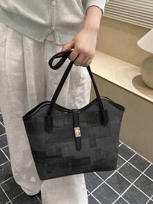 Nuevo bolso de hombro tipo tote de unicolor, de lujo ligero, de alta gama y versátil para mujer - Negro - Ver 6