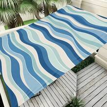 1pc Blue And White Striped Print Sun Shade Sail, Modern Fresh Style, Large Size, UV Protection, Sturdy Durable Easy Installation, Suitable For Beach Garden Patio Yard, Includes Rope - Multicolor - View 9