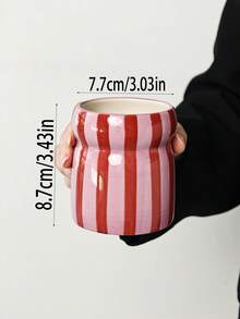 1pc INS Style Hand-Painted Dual-Color Striped Ceramic Storage Tube, Makeup Organizer, Makeup Brush Holder, Eyebrow Pencil Eyeliner Lipstick Storage, Desktop Decor Ornament, Holiday Gift For Family And Friends - Multicolor - View 16