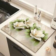 1pc 2D Floral Kitchen Countertop Mat, Diatomaceous Earth Material, Highly Absorbent, Suitable For Tableware, Coffee Machine, Microwave, Etc. Fashionable Watercolor Design, Ideal Choice For Modern Kitchen. - Multicolor - View 2