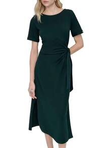 DKNY Vestido de Manga Corta con Cuello Barco y Lazo Frontal VestidoMujer - Ciruela chocolate - Ver 8