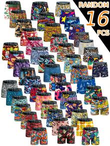 4/8/12/16 Pack Men's Fun Print Boxer Briefs, High Elastic Breathable Polyester Spandex Blend, Abstract Pattern, Daily Sport & Leisure, Cycling Shorts - Multicolor - View 31