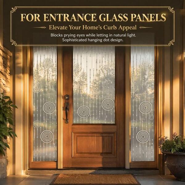 Película de privacidad para ventanas con círculos de puntos verticales blancos, adhesivo estático, resistente al aceite y al calor, pegatina para puerta de vidrio de cocina, impermeable, fácil de limpiar, translúcida, decoración para ventanas de cocina, balcón y baño