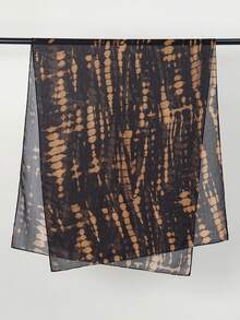 1 pièce - Écharpe hijab courte à teinture tie-dye - Foulard léger vintage pour femmes, parfait pour les vacances, la plage & la photographie de voyage - brunâtre noir - Voir 5