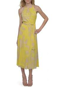 DKNY Vestido Midi de Gasa con Mangas y Falda Godet Vestido para Mujer - Equipaje - Ver 12