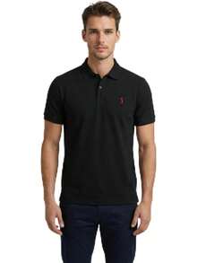 POLO MODE & GENS Playera Polo Hombre Lisa de Algodón Peinado |   Custom Fit con Logo Bordado |   Casual, Atemporal y Versátil |   Variedad de Colores - Negro - Ver 8