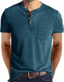 YOUTHGO Camiseta Henley Casual para Hombre Playera de Solapa Frontal de Manga Corta con Botones - vino tinto (manga largo) - Ver 18