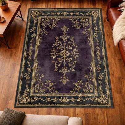 Vintage Purple Gothic Rug, Antique Gold Floral Area Rug, Dark Victorian Style Carpet,  Boho Gothic Living Room Area Decor, 32*20inch /84*60inch,Perfect Choice For Gift ,Stylish And High-Quality Rugs, Perfect For Gifts And  Home Decor