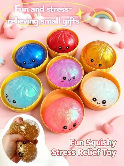 1pc Cute Shilin Mini Bun Stress Relief Toy: Colorful Soft Bun Squeeze Ball, Stretchable Sensory Desk Toy, Anxiety Relief, Home Decor | Ideal Gift For Family And Friends [Physical Bun Features Open Eyes Design With Rosy Cheeks]