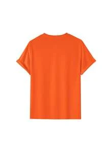 Camiseta de verano para hombre, de cuello redondo, holgada, moderna, versátil, de manga corta, casual, cómoda, transpirable, con un elegante estampado. - Naranja - Ver 3